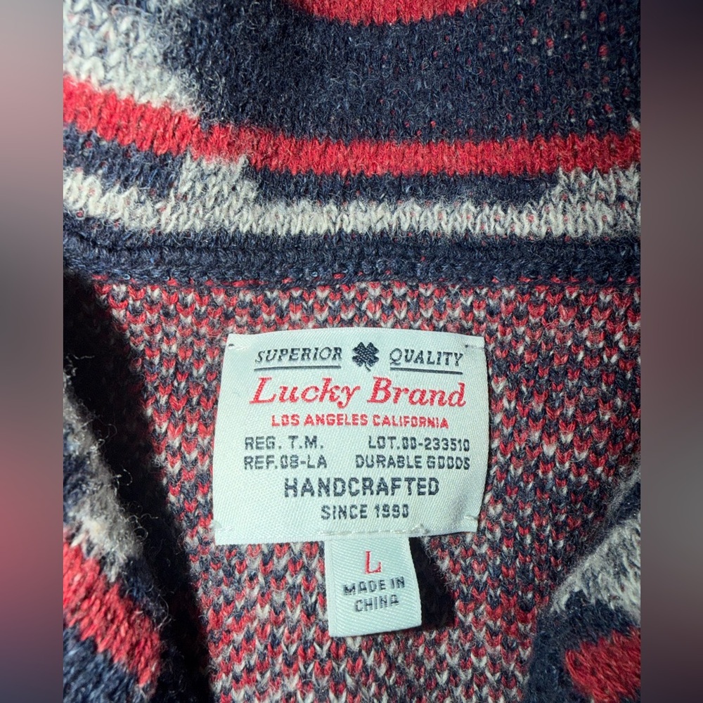 Lucky Brand Shawl Collar Cardigan in Navy, Red, Gray - Picture 4 of 7